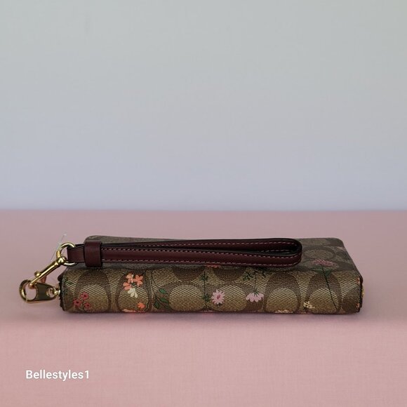 COACH Signature Canvas With Wildflower Print Zip-Around Wallet/Wristlet-Khaki M - Picture 10 of 16